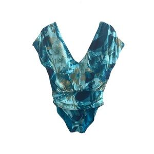 Vince Camuto Women's Teal Floral V-Neck One Piece Swimsuit Size 8